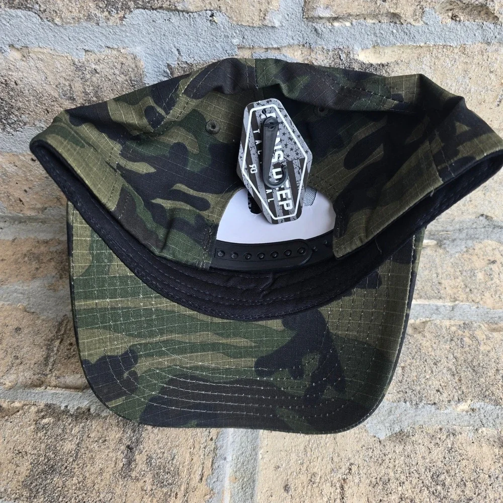 Runs Deep Mens Camo American Flag Patch Snapback Hat Tactical Ripstop Cap Green